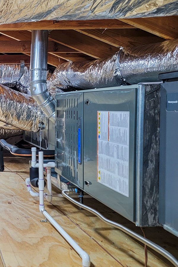 Furnace and heater installation in the attic, done by Dragon Air Services, in Plano TX